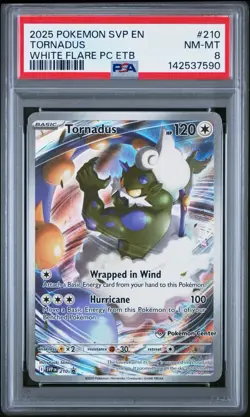 2025 POKEMON WHITE FLARE POKEMON CENTER ETB PROMO #210 TORNADUS PSA 8 - Image 1