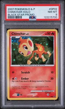 2007 POKEMON DIAMOND & PEARL BLACK STAR PROMO #DP02 CHIMCHAR-HOLO PSA 8 - Image 1