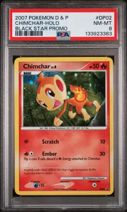 2007 POKEMON DIAMOND & PEARL BLACK STAR PROMO #DP02 CHIMCHAR-HOLO PSA 8 - Image 1
