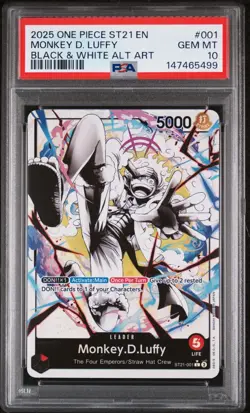 2025 One Piece English Monkey D Luffy ST21-001 Black & White Alt Art PSA 10 GEM - Image 1