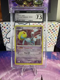 Uxie 18/123 SWIRL HOLO RARE Mysterious Treasures Pokemon Card 083 CGC 7.5 NM+ - Image 1