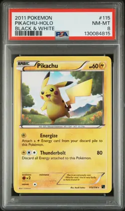 2011 POKEMON BLACK & WHITE PIKACHU #115 SECRET RARE PSA 8 NEAR MINT #130084815 - Image 1