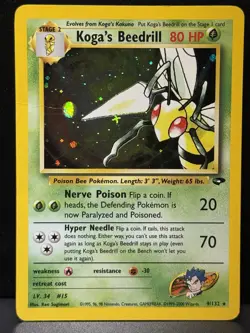 Koga's Beedrill 9/132 WOTC Gym Challenge Unlimited Holo Holo Pokemon Card HP - Image 1