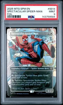 MTG Spectular Spiderman FOIL PSA 9 MINT 2025 Borderless Spider-man Card SPM 0014 - Image 1
