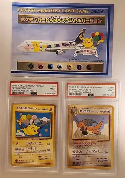 Pokemon Japanese PSA9 ANA Promo FLYING PIKACHU #25 & FLYING DRAGONITE #149 1998 - Image 1