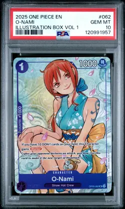2025 ONE PIECE PROMOS ILLUSTRATION BOX VOL.1 #062 O-NAMI PSA 10 - Image 1