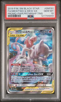 2019 POKEMON SM BLACK STAR PROMO #SM191 FULL ART/MEWTWO & MEW GX PSA 10 - Image 1