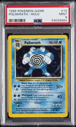 1999 POKEMON BASE SET UNLIMITED #13 POLIWRATH-HOLO PSA 9 - Image 1