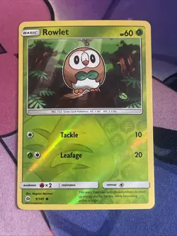 Pokemon TCG Rowlet Sun & Moon Base Set 9/149 Reverse Holo Common - Image 1
