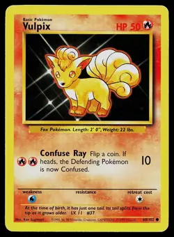 Pokemon Card Base Set Unlimited Vulpix 68/102 Common - Image 1