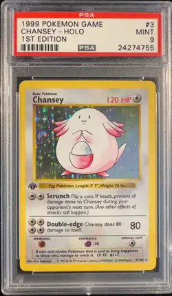 🥚 1999 Pokemon Base Set Chansey Holo – 1st Edition – PSA 9 MINT (#3/102) - Image 1