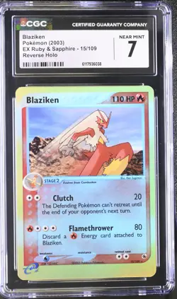 CGC 7 Blaziken 2003 EX Ruby & Sapphire 15/109 Reverse Holo Pokemon Card - Image 1