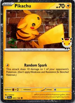 Pikachu 051/162 Pokemon Day 2026 Promo (Stamped Cosmo Holo) - Pokemon NM w/ Coin - Image 2