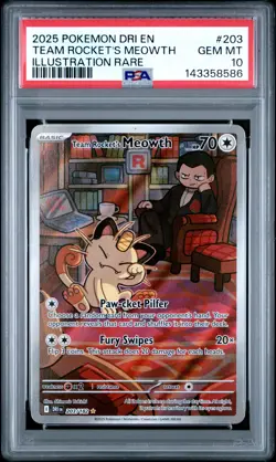 2025 Pokemon Destined Rivals #203 Team Rocket'S Meowth Illustration Rare PSA 10 - Image 1