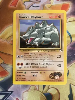 Pokemon Card Brock's Rhyhorn 22/132 WOTC Rare Gym Heroes Near Mint - Image 1