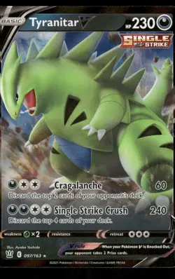 Pokemon Cards Tyranitar V 097/163 Battle Styles Holo Rare V NM - Image 1