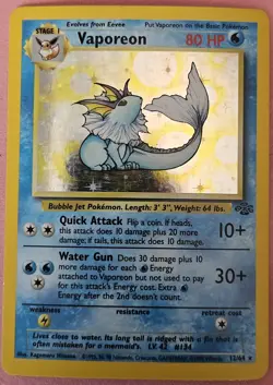 Vintage Pokemon TCG Jungle WoTC Vaporeon Holo Rare Card #12/64 LP - Image 1