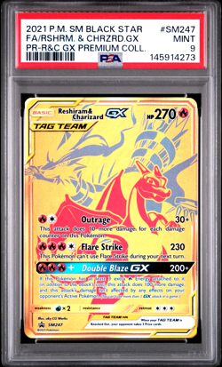 PSA 9 2021 Pokemon Reshiram & Charizard GX SM247 Tag Team Premium Collection - Image 1