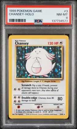 1999 POKEMON GAME #3 CHANSEY-HOLO PSA 8 - Image 1