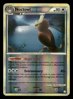 Pokemon Noctowl Holo Rare HeartGold SoulSilver 8/123 LP Reverse Holo - Image 1