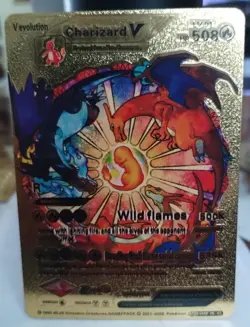 Pokemon TCG Charizard V Wild Flames Fan Art Gold Foil Card. Brand New - Image 1