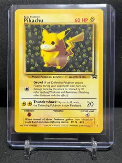 Pikachu 1 Black Star Promo Pokemon League 2000 WOTC LP/NM - Image 1