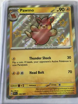 Pawmo 143/091 Paldean Fates Shiny Holo Rare Pokemon TCG Card NM - Image 1
