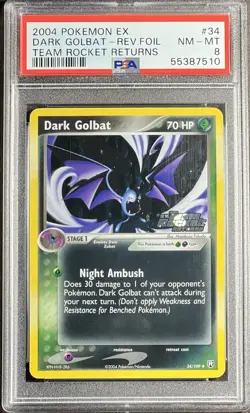 2004 Pokemon EX Team Rocket Returns 34 Dark Golbat Reverse PSA 8 NM-MT - Image 1