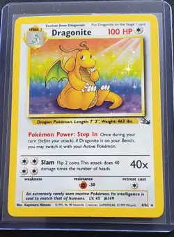 Pokemon DRAGONITE Holo Rare 4/62 Unlimited Fossil - Image 1