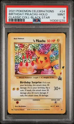 2021 POKEMON CELEBRATIONS CLASSIC COLL #24 BIRTHDAY PIKACHU-HOLO PSA 9 - Image 1