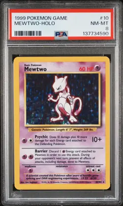 1999 POKEMON GAME #10 MEWTWO-HOLO PSA 8 - Image 1