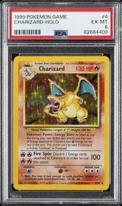 1999 POKEMON BASE SET UNLIMITED #4 CHARIZARD-HOLO PSA 6 - Image 1