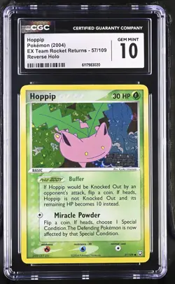 CGC 10 Hoppip EX Team Rocket Returns 57/109 Reverse Holo Stamped Pokemon Card - Image 1