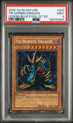 YU-GI-OH! yugioh Tri-Horned Dragon LOB-000 Secret Rare 1st Edition PSA9 - Image 3