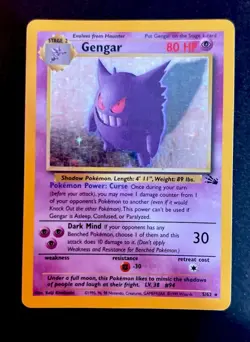 1999 Pokemon TCG Gengar Holo Card 5/62 Fossil, Mint/Near Mint, Great Centering - Image 1