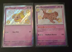 Fidough 069 & Dachsbun 161/091 Paldean Fates Shiny Baby Holo Pokemon NM Promo - Image 1