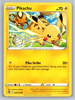 Pikachu 049/195 Silver Tempest Electric-Type Basic Pokemon Card Regular - Image 1