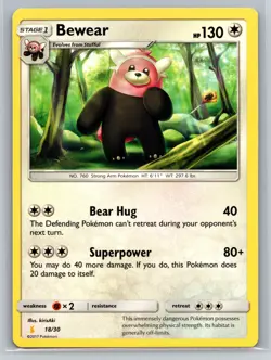 Bewear 18/30 SM Trainer Kit Pokemon TCG Colorless Stage 1 Strong Arm Rare Card - Image 1