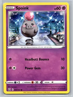 Spoink 055/163 Battle Styles Pokemon TCG Psychic Type Basic Bounce Pokemon Card - Image 1