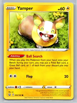 Yamper 052/163 Battle Styles Pokemon TCG Electric Type Basic Puppy Pokemon Card - Image 1