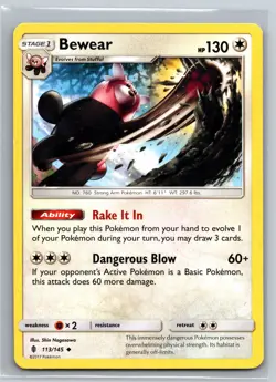 Bewear 113/145 Guardians Rising Pokemon Card Colorless Stage 1 Rake It In TCG - Image 1
