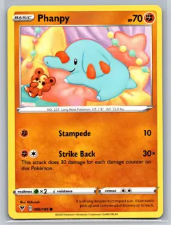 Phanpy 086/185 Fighting Basic Vivid Voltage Pokemon TCG Collectible Card - Image 1