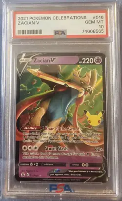 Zacian v 016/025 2021 Pokemon Celebrations PSA 10 Gem Mint Sword & Shield - Image 1