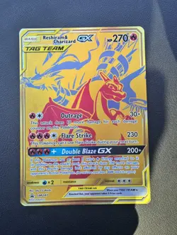 Reshiram & Charizard GX SM247 Gold Tag Team Promo NM Pokemon - Image 1