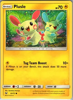 Plusle 33/73 Non Holo Shining Legends - Pokemon Card - NM - Image 1