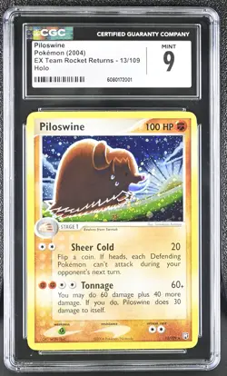 CGC 9 MINT Piloswine 2004 EX Team Rocket Returns 13/109 Holo SWIRL Pokemon Card - Image 1