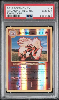 2016 Pokemon XY Evolutions Reverse Foil Holo Arcanine #18 Gem Mt PSA 10 LOW POP - Image 2