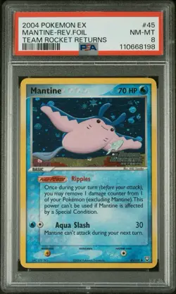 2004 POKEMON EX TEAM ROCKET RETURNS MANTINE #45 REVERSE PSA 8 - Image 1