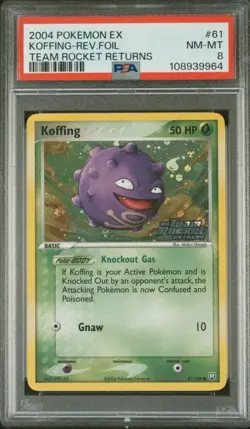 2004 Pokemon EX Team Rocket Returns Koffing Reverse Foil 61/109 PSA 8 NM-MT - Image 1