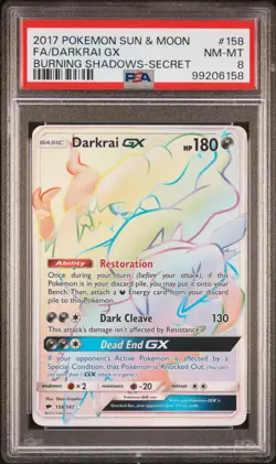 Pokemon TCG 2017 Sun & Moon Burning Shadows Darkrai GX Secret Rare 158/147 PSA 8 - Image 1
